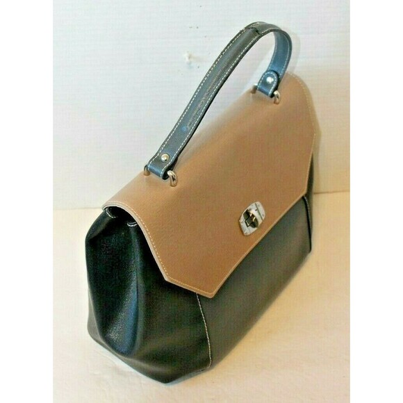 Carlo Pazolini Handbag Womens Purse Leather Black Tan Gray Made In Italy - Picture 2 of 7